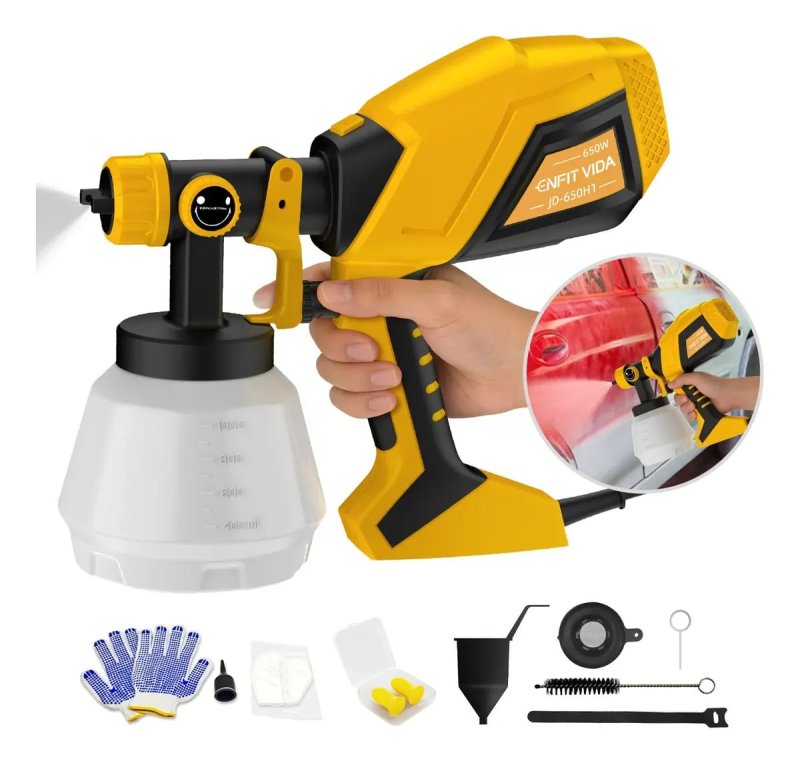 Pistola de Pintura HVLP Portátil 650W com Reservatório de 1000ml