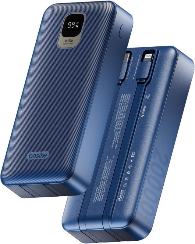 Basike Power Bank 20000mAh - USB-A 22.5W + USB-C PD20W - Carregamento Rápido - Azul Escuro