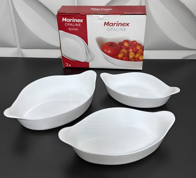 Marinex Conjunto de Assadeiras Oval Opaline 3 Peças Branco