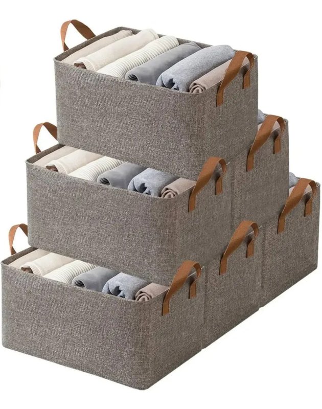 Kit com 6 Cestos Organizadores Dobráveis para Guarda-Roupa