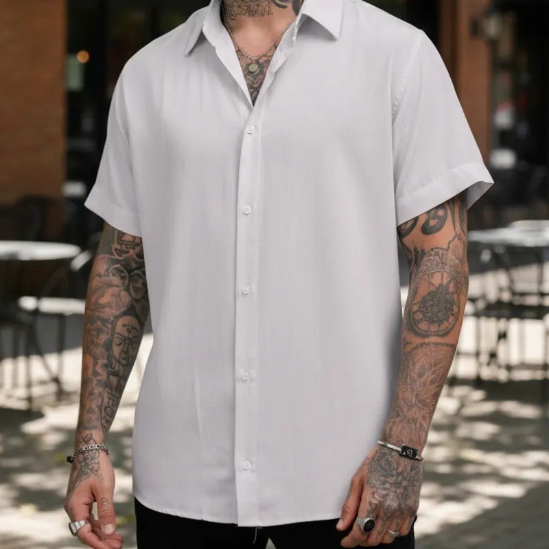 Camisa De Botão Masculina Manga Curta Social Verão Slim