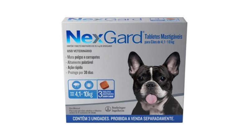 NexGard Antipulgas e Carrapatos para Cães de 4,1 a 10kg 3 tabletes