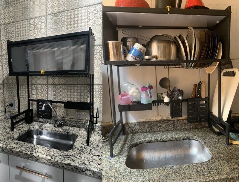 Escorredor De Pratos Louça Preto Cozinha Suspensa 65cm 18pçs Preto
