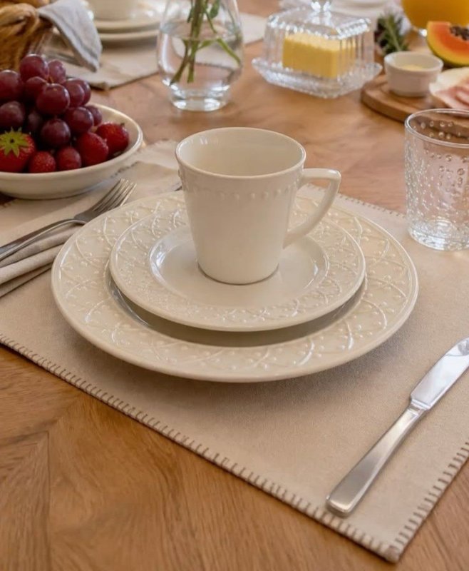 Aparelho De Jantar E Chá 30 Peças Mendi Marfim Oxford cor Branco + Frete Grátis
