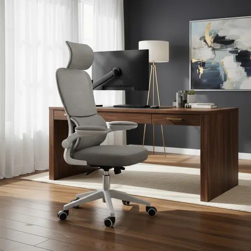 Cadeira De Escritório Ergonômica G500 Suporte Lombar Cabeça Cinza Malha