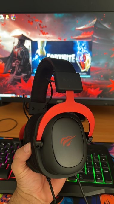 Headset Gamer Havit HV-H2002D, Falante de 53mm, RGB, Conector 3.5mm, Preto e Vermelho