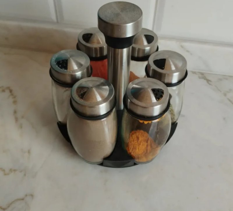 Yab - Porta Tempero De Mesa Saleiro Giratório 6 Potes P/ Condimentos Em Vidro E Aço Inox Cozinha Premium