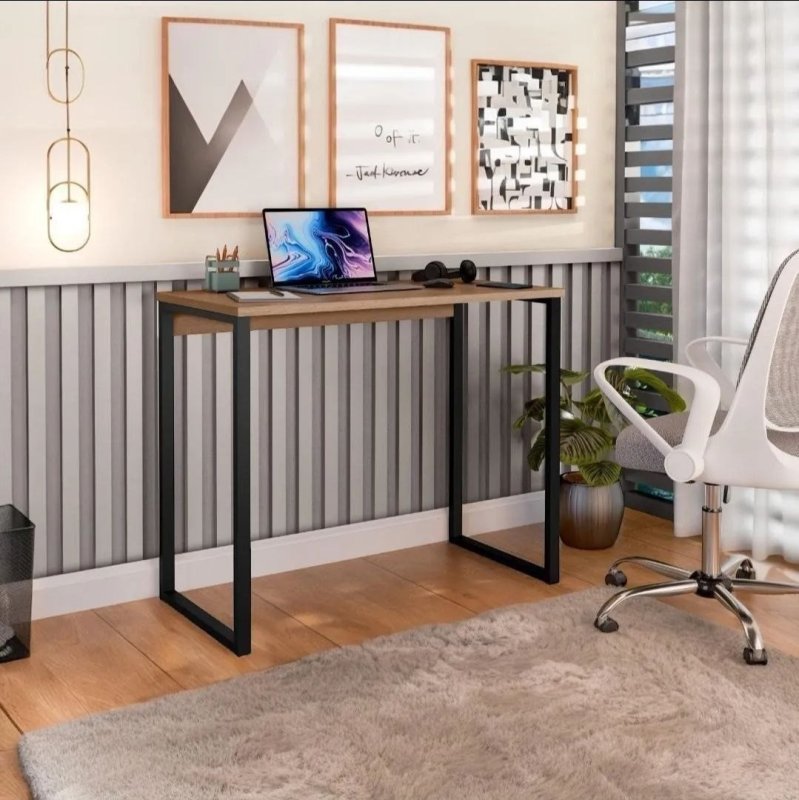 Escrivaninha Industrial Mesa Estudo Aparador Office Aço Mdf