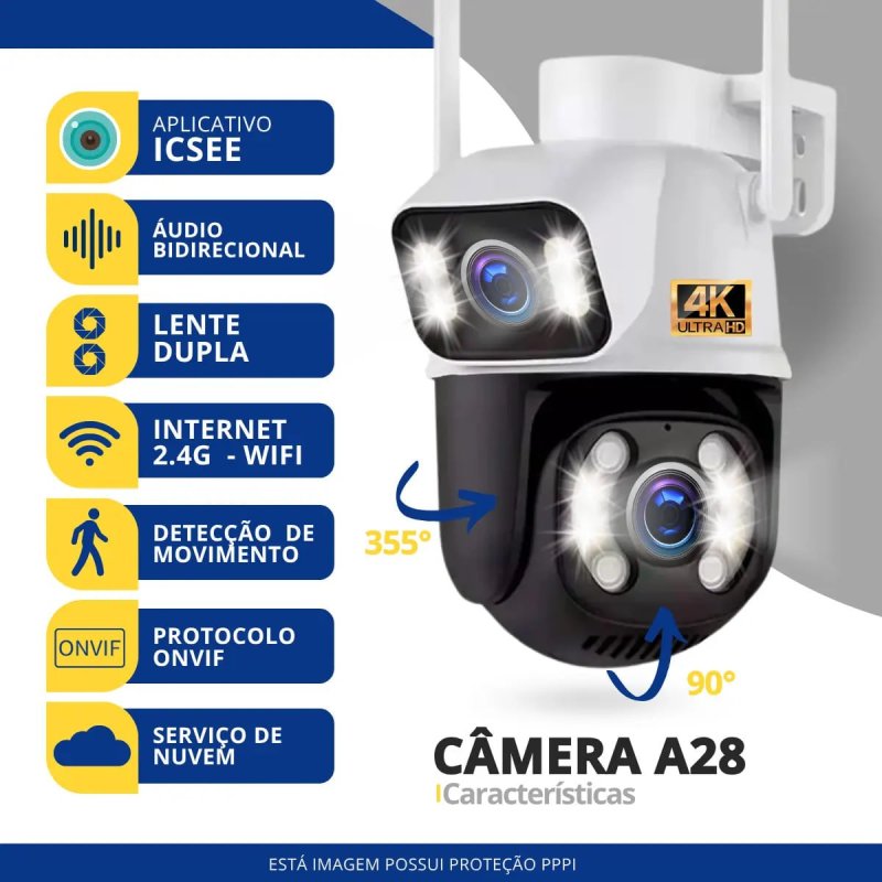 Câmera Segurança Ip Externa Wifi A28 App Icsee À Prova Dágua
