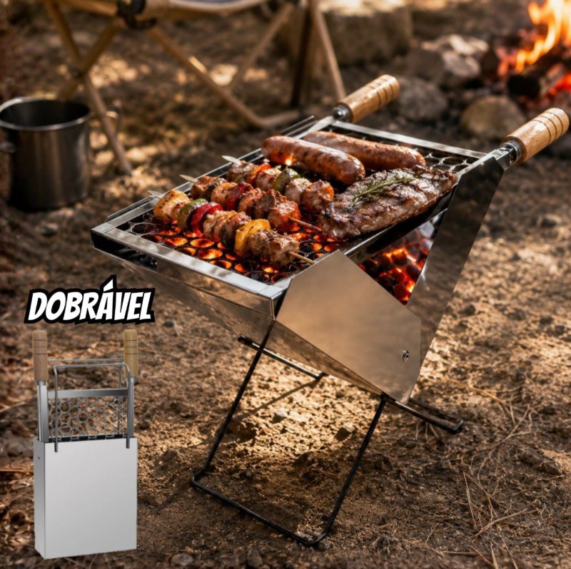 Churrasqueira Maleta Inox 1 Grelha Camping Pesca Portátil