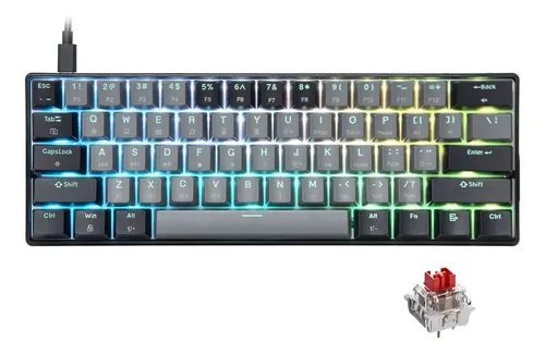 Teclado Mecânico Gamer 60% Com Hotswap Rgb E Switches Vermelhos Usb-c Layout Us