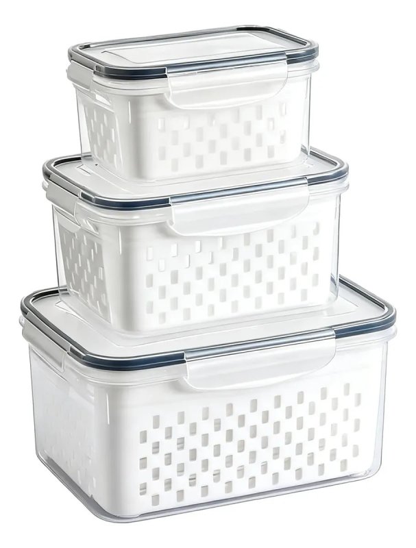 Kit com 3 Organizadores Geladeira com Tampas