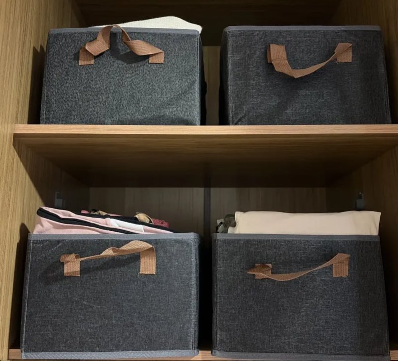 Kit 6 Cesto Caixa Organizadora Guarda Roupa Grande Dobrável Cinza
