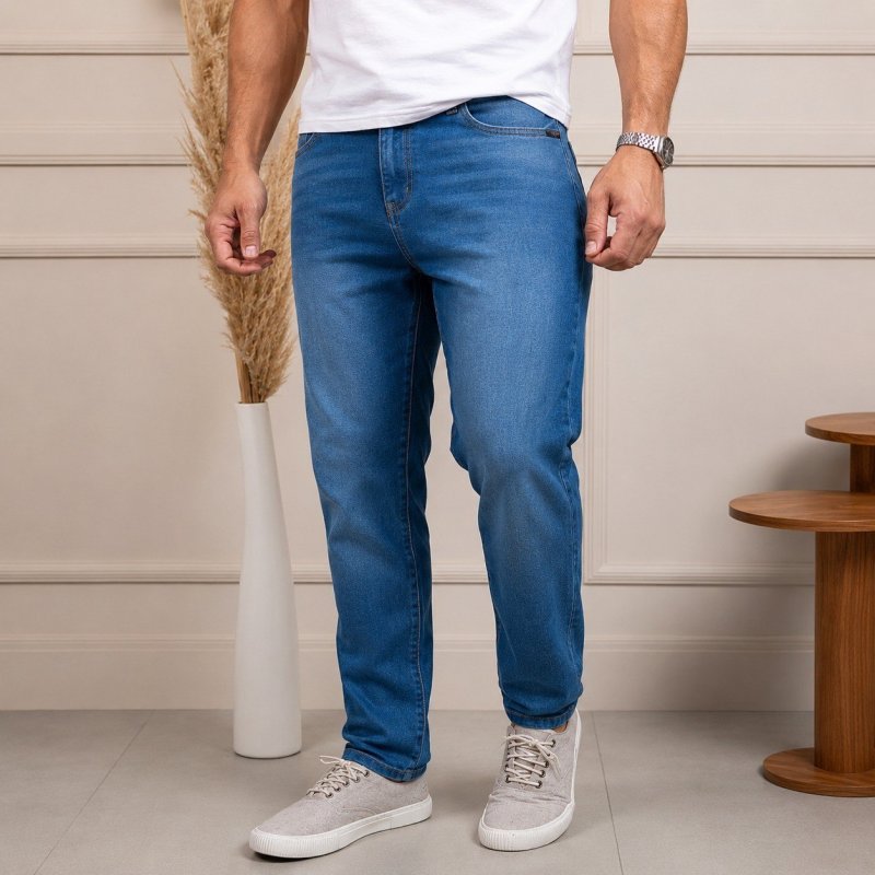 Calça Jeans Masculina Corte Reto Tradicional Lycra Básica