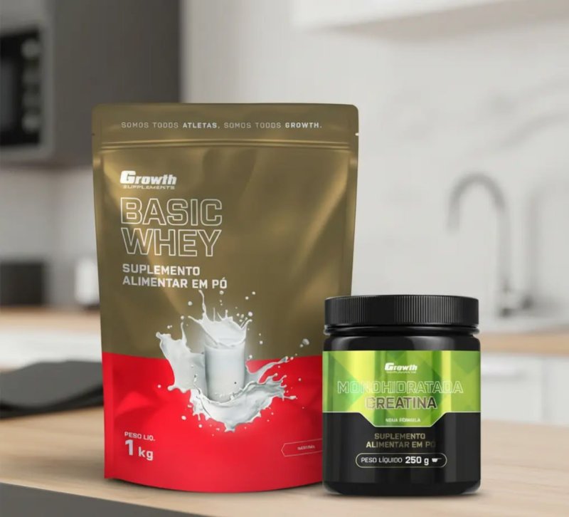 Kit Growth: Whey Protein Basic Natural 1kg + Creatina Monohidratada 250g