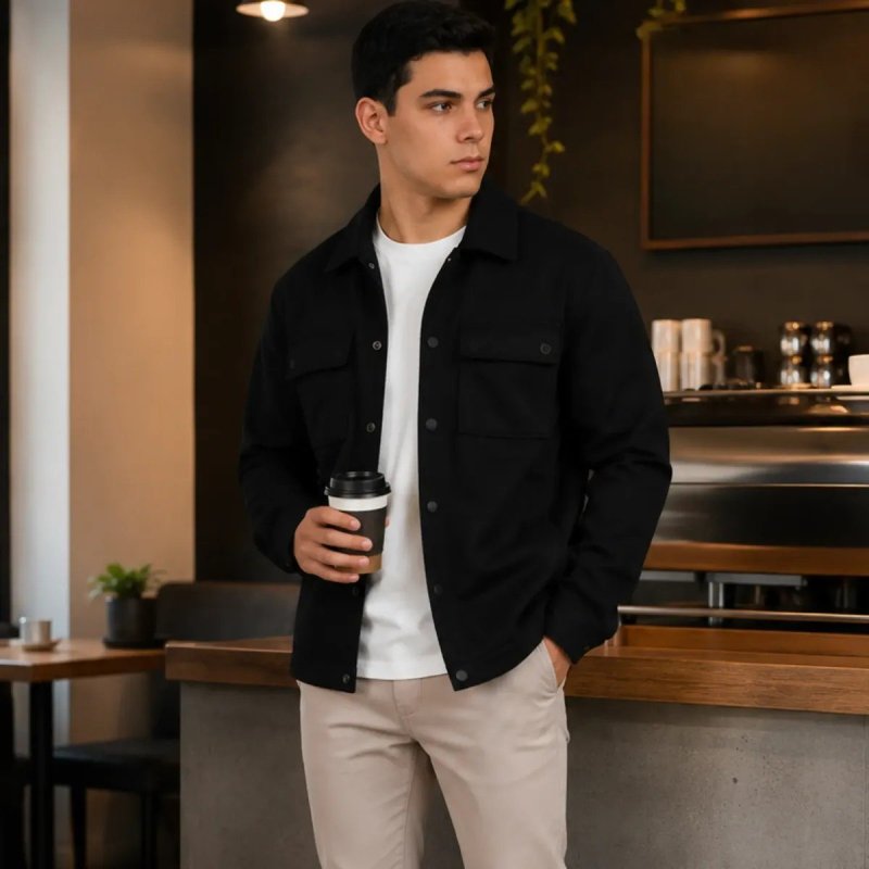 Jaqueta Masculina Bomber Texturizada Premium Com Botões Preto Gg