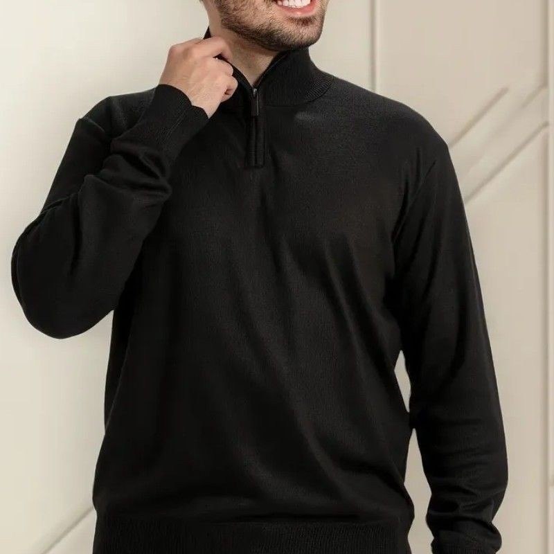 Suéter Masculino Anistia Malha Tricot Gola Alta Meio Zíper