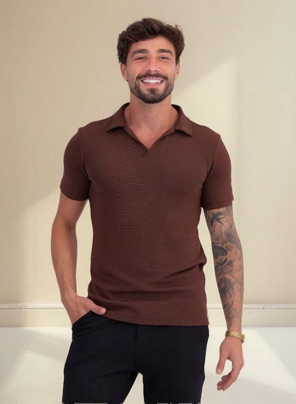Polo Sem Botao Masculina Minimalista Com Tecido Texturizado