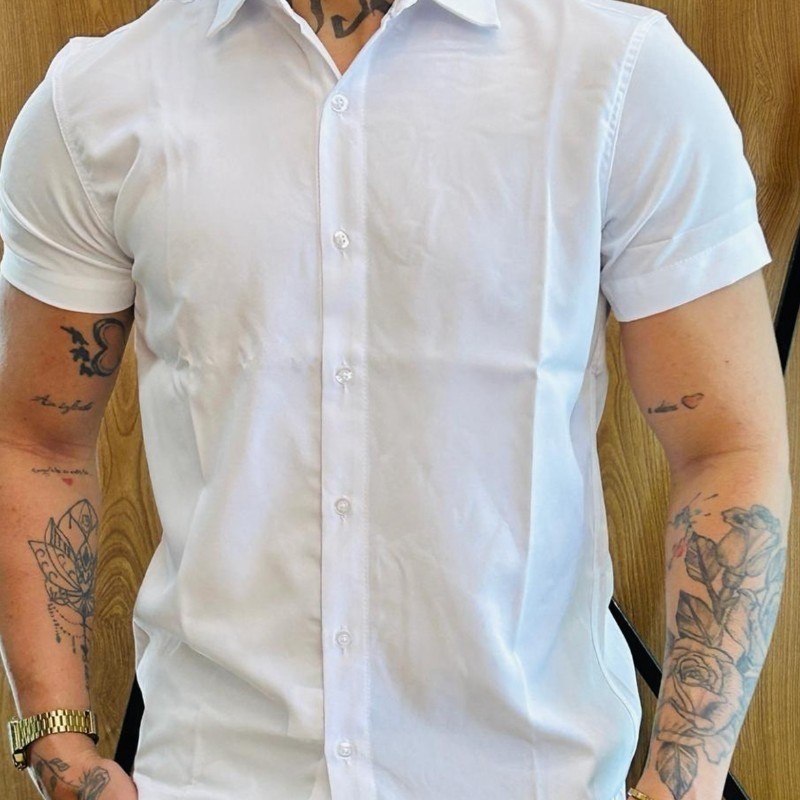 Camisa De Botão Masculina Manga Curta Social Verão Slim
