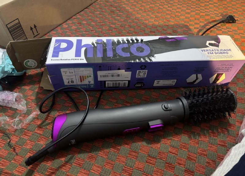 Philco Escova Rotativa PER02 com Íons Tourmaline Revestimento Cerâmico Cinza 1300W Bivolt para Cabelos Úmidos e Secos