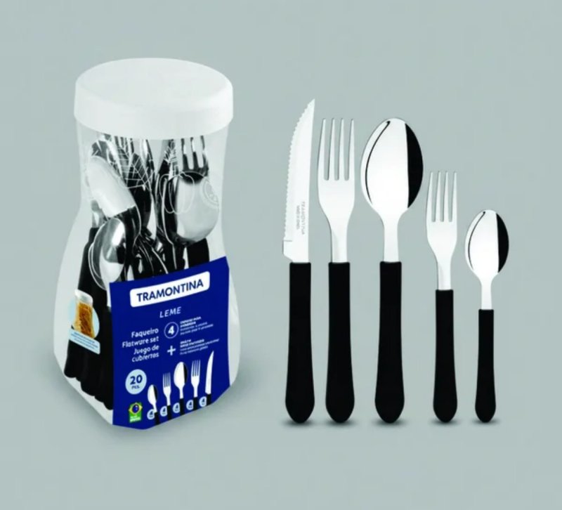 Faqueiro Tramontina Aço Inox 20 Peças Jogo Talheres Presente Preto