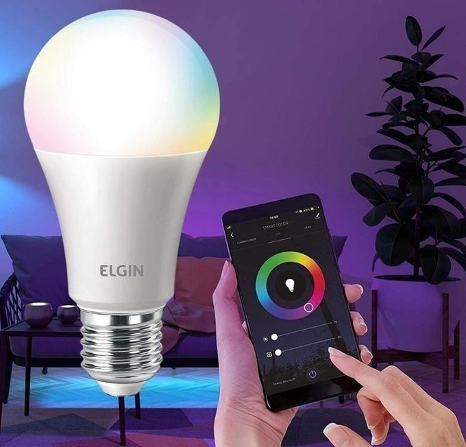 Lâmpada Inteligente de LED 10W Dimerizável, Compatível com WI-FI, Bluetooth, Comando de Voz, Soquete E26/E27, SHLL100, ELG, RGB