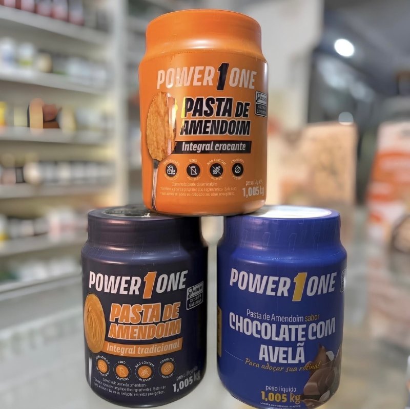 Promoção - 3x Pasta De Amendoim Power One 1 Kg - Carboidrato Chocolate C/ Avelã + Crocante + Lisa