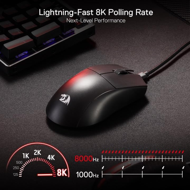 Mouse Gamer Redragon K1ng 8K Preto PAW3395 8000 Hz