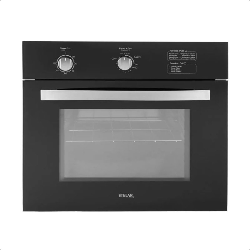 Stelar Forno à Gás Embutir 46L Topázio Preto - 127V