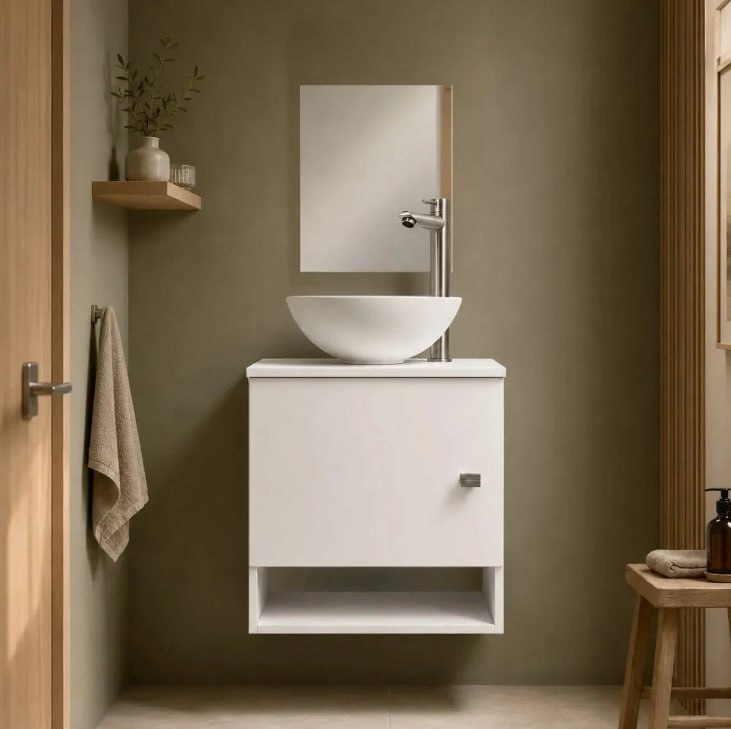 Gabinete Para Banheiro 40cm Com Cuba E Espelho Armário Suspenso Lavabo Completo