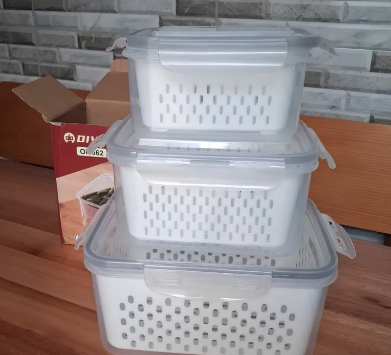 Kit 3 Organizadores Geladeira Alimentos Vegetais Com Tampas Branco