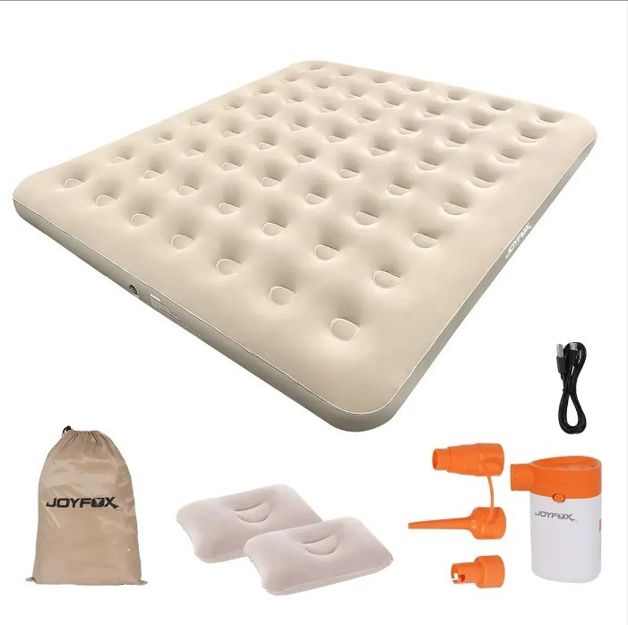 Cama Inflável De Casal King Size Para Camping Joyfox Com Usb Recarregável E 2 Travesseiros