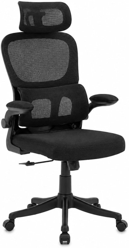 Cadeira de Escritório Preta Design Ergonômico com Suporte Lombar