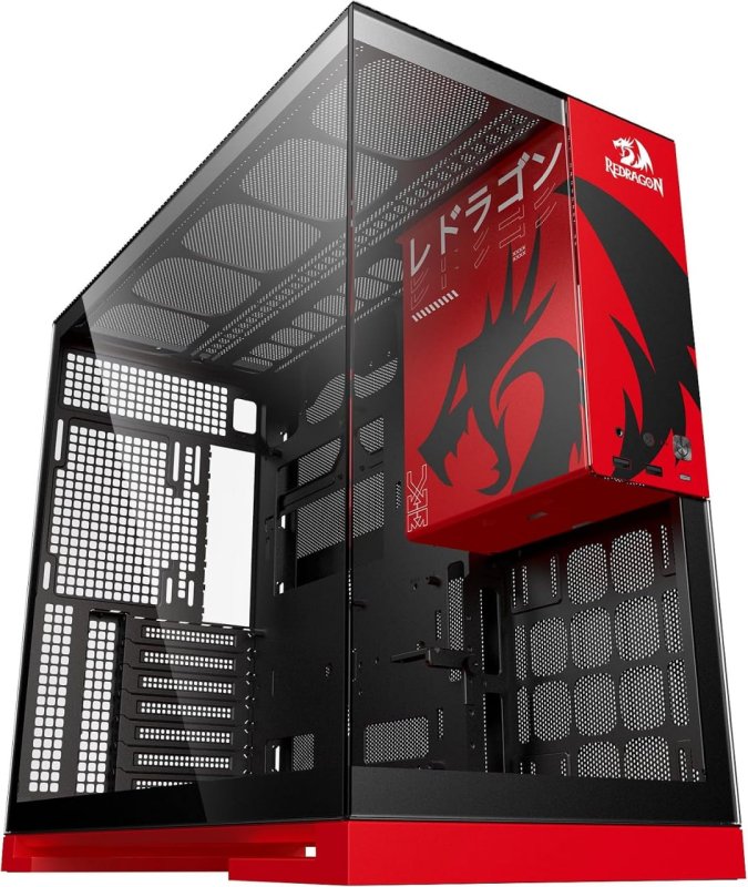 Gabinete Gamer Geometric Future Model 5 Redragon Spec Preto e Vermelho ATX Sem Fans