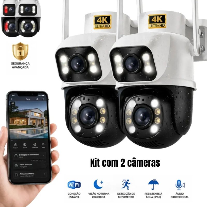 Kit 2 Câmeras de Segurança Woosh A28B Full HD Dupla Lente Wi-Fi com Visão Noturna