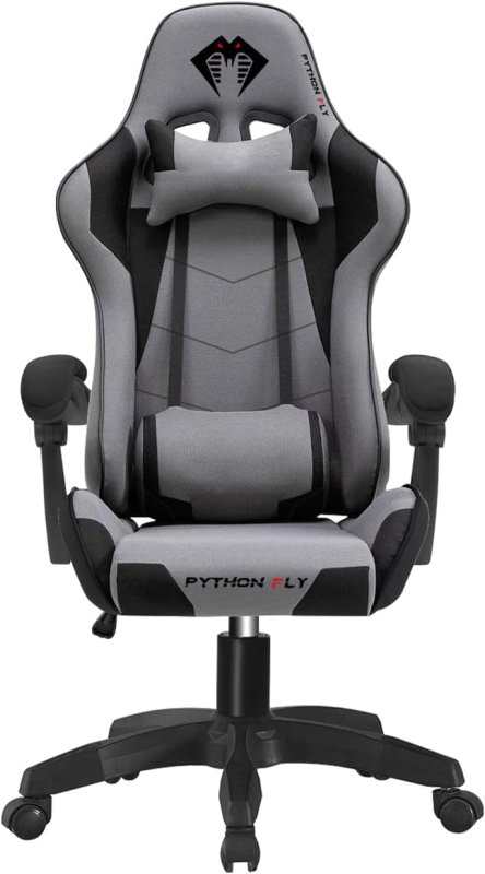Cadeira Gamer Python Fly em tecido, respirável e ecológica, ângulo ajustável (Cinza Escuro)