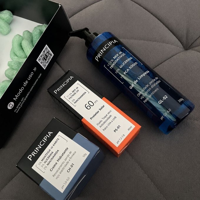 Kit Principia Essencial - Gel de Limpeza GL-02 - Creme Hidratante CH-01 - Protetor Solar PS-01