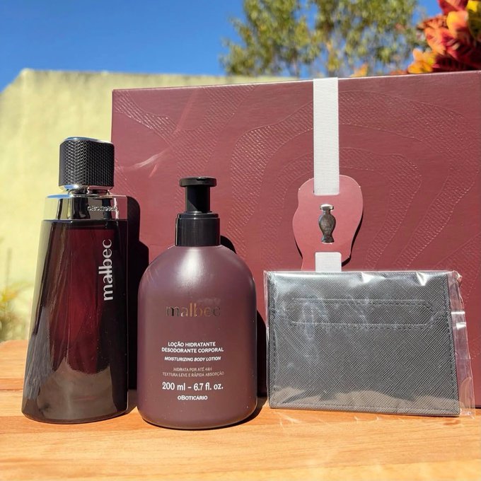Kit Presente Boticário Malbec - Perfume 100ml - Loção Hidratante 200ml - Carteira