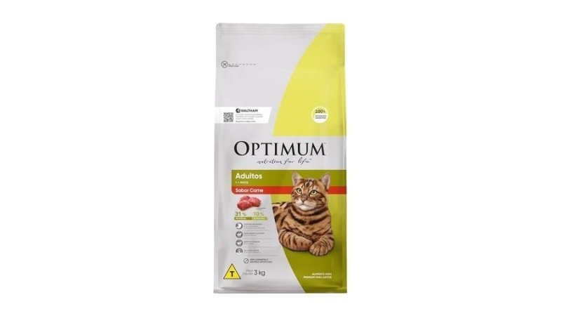 Ração Optimum para Gatos Adultos Sabor Carne 3kg