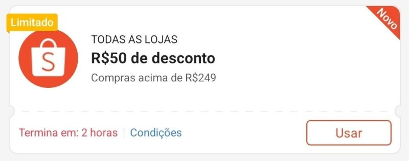 CUPOM SHOPEE: R$50 OFF em compras acima de R$249