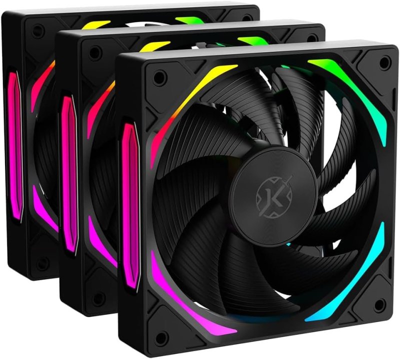 Kit com 3 Fans Kalkan Halo ARGB Preto 120 mm 2200 RPM PWM 48.5CFM