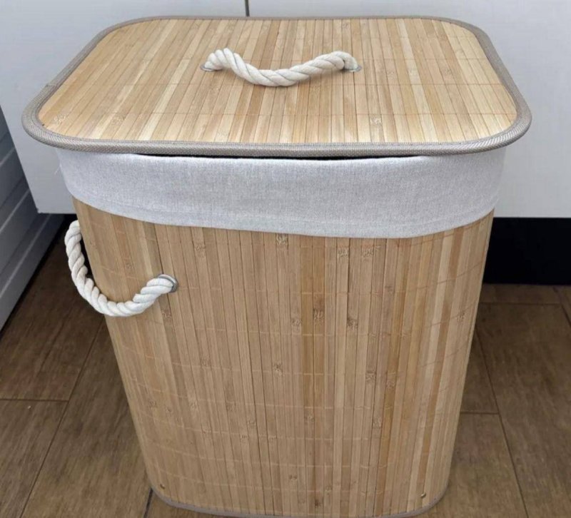 Eps-3903 Cesto Roupa Bambu Retangular Dobrável Com Tampa Alças 60l