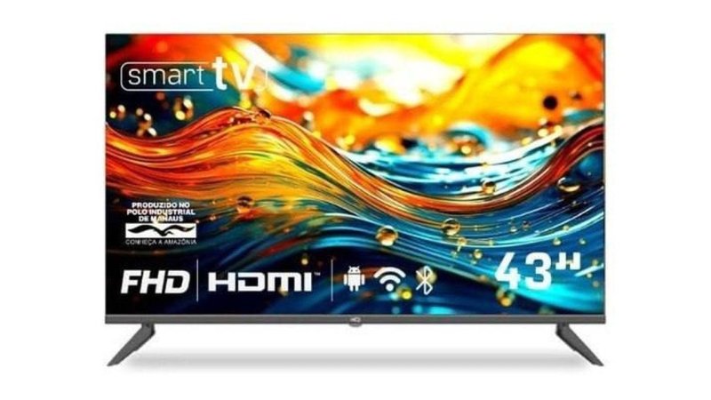 Smart TV HQ 43" Full HD tela sem bordas Android 12 design Slim HQS43NKHM