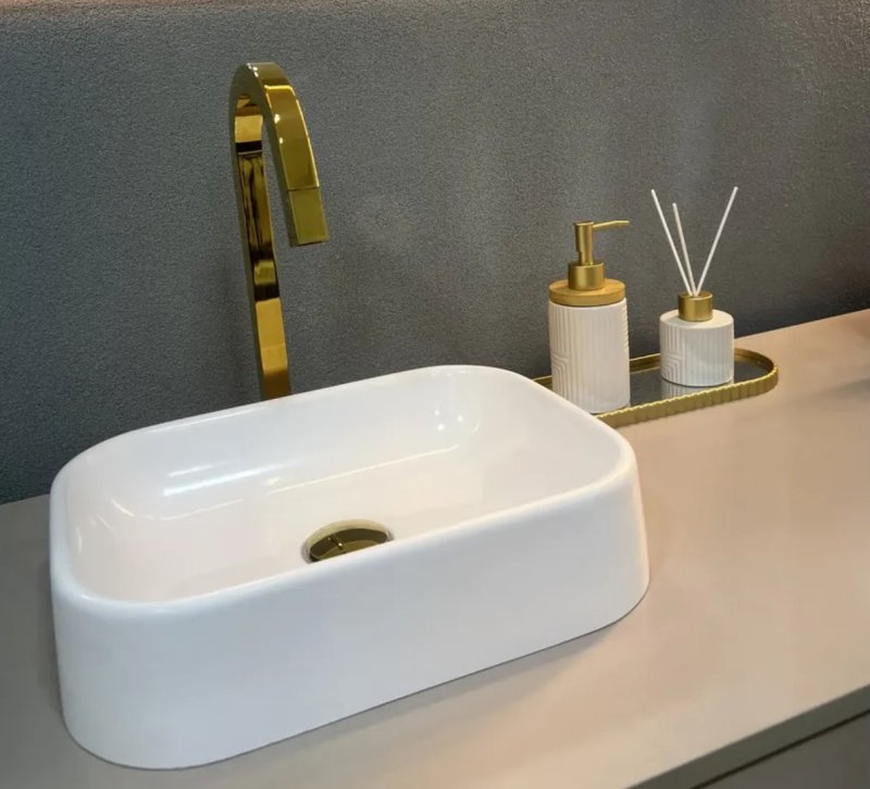 Cuba P/ Banheiro Lavabo Rectangular De Apoio Sobrepor Branco Brilhante