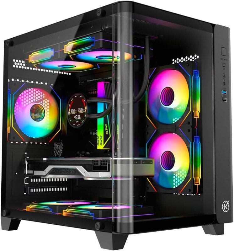 Gabinete Gamer Kalkan Midgard Curve Preto Aquário Micro-ATX Painel Frontal em Vidro Curvo
