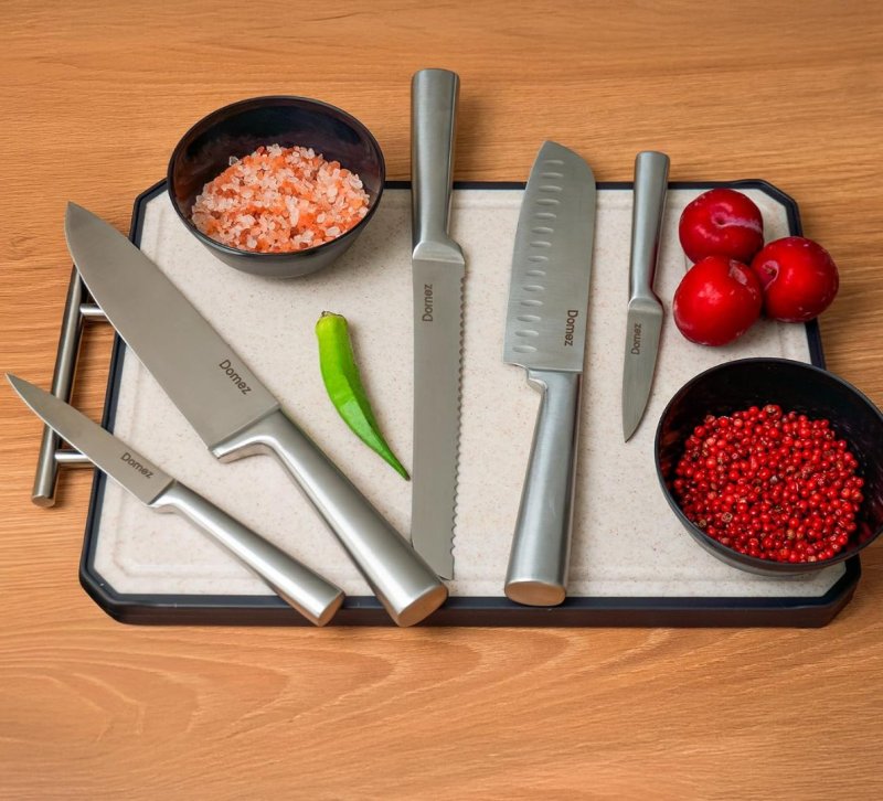 Jogo De Facas Cozinha Domez Inox 5 Peças Afiadas Premium Prateado