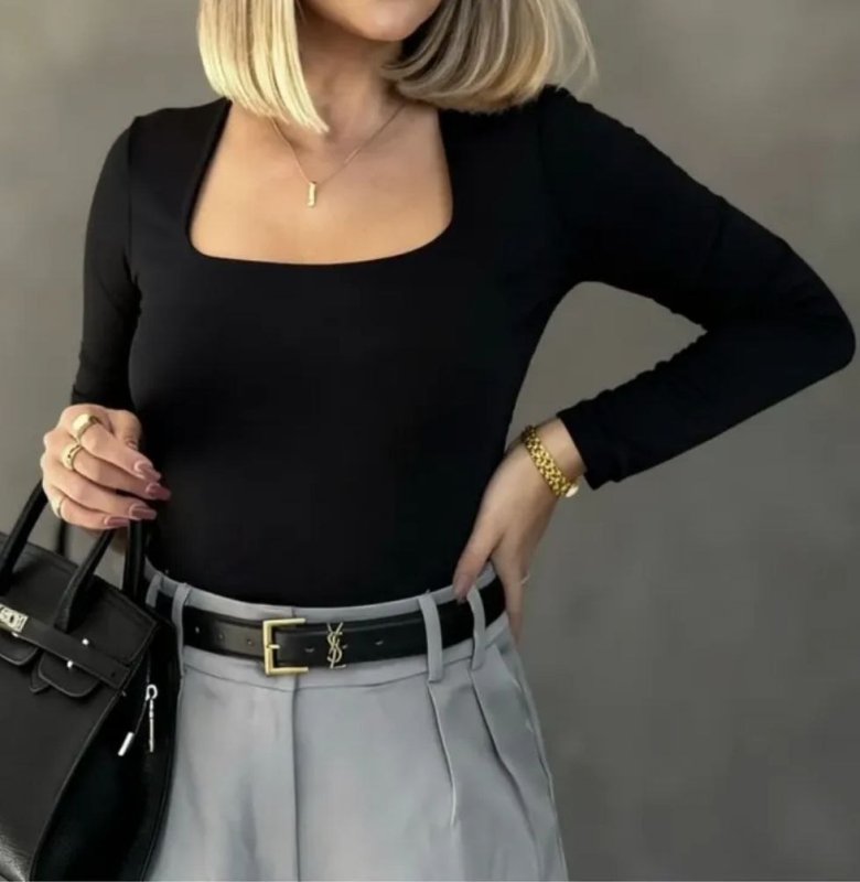 Blusa Manga Longa Feminina Decote Quadrado Segunda Pele