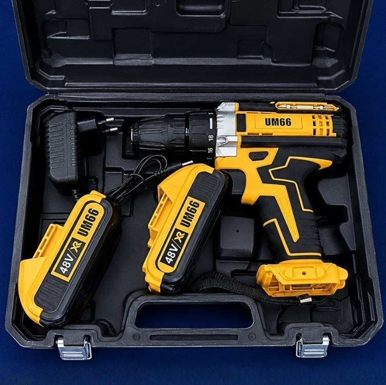 Parafusadeira Furadeira 48v Profissional 2 Baterias Sem Fio Amarelo 127/220v 50 Hz X 60 Hz
