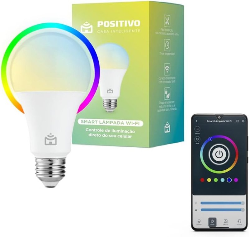 Smart Lâmpada Wi-Fi Positivo Casa Inteligente, Iluminação Branca (Quente e Fria) e RGB