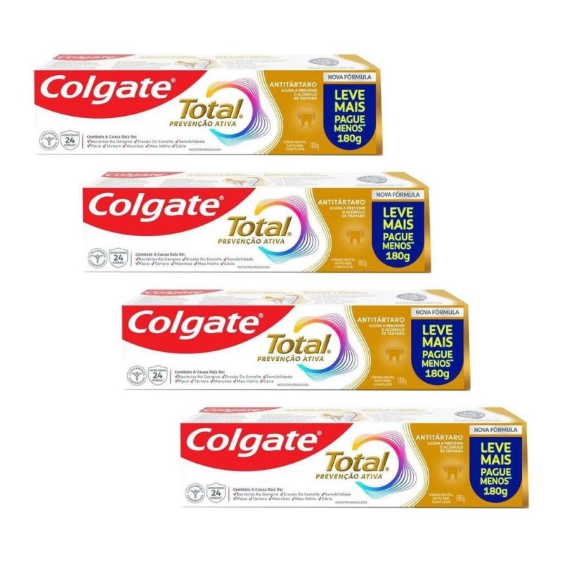Kit 4 Creme Dental Colgate Total Anti Tártaro 180g